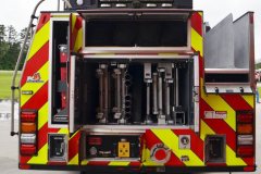 Max out your compartment space with our HD-77 MVP Rescue Ladder. Over 250 cubic feet of usable storage space plus over 150’ of ground ladders in the rear torque box opening. The right side EZ-Stack hose bed can carry 1000’ x 5” and 400’ x 2-1/2”.